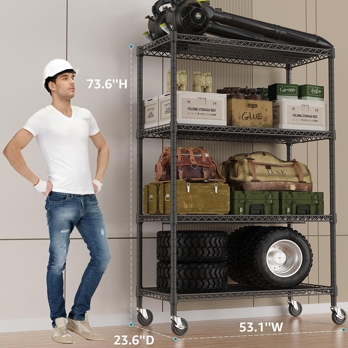 IZEUK Garage Shelving Wide Storage Shelves 4 Tier Metal Shelves 3200 LBS Heavy Duty Adjustable