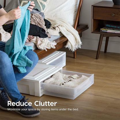 IRIS USA 27 Qt. Plastic Under Bed Storage Stackable Organizer Bin Container with Sliding Organizer