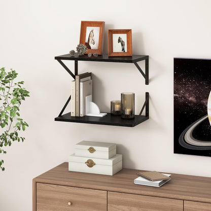 Fun Memories Black Floating Shelves 18 Inch Long, Rustic Floating Shelf with Brackets, 10 Inch Deep