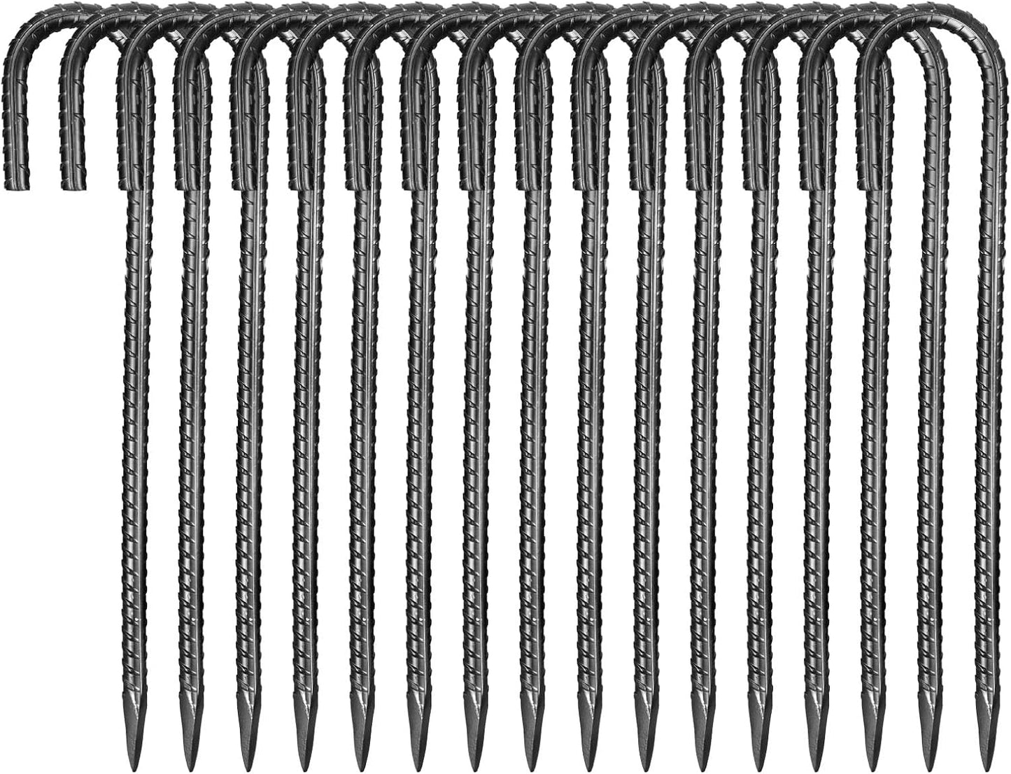 VEVOR Rebar Stakes, 16-Inch, Heavy-Duty 0.4 in Diameter J Hook, Galvanized Steel Ground Anchors