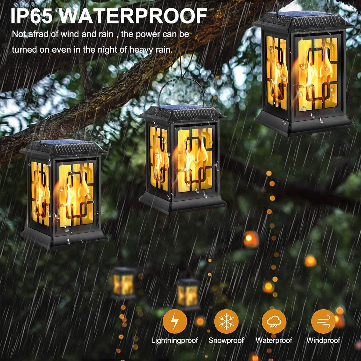 Flickering Solar Lantern Outdoor, Waterproof Hanging Flame Solar Powered Lantern for Pathway