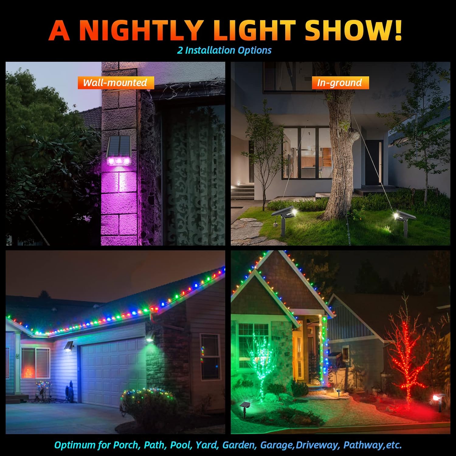 Solar Spot Lights Outdoor Color Changing, IP65 Garden Lights Solar Powered Waterproof with 9 Light