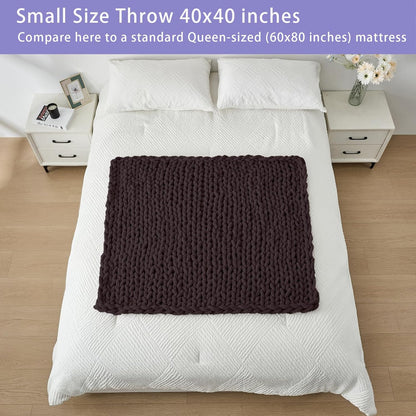 Bigacogo Chunky Knit Throw Blanket for Couch, 40x40 inches, 100% Hand Knitted with Thick Jumbo
