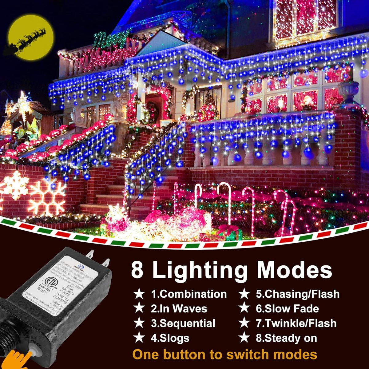 KNONEW Christmas Lights Outdoor Decorations 400 LED 33ft Curtain Fairy String Light with 75