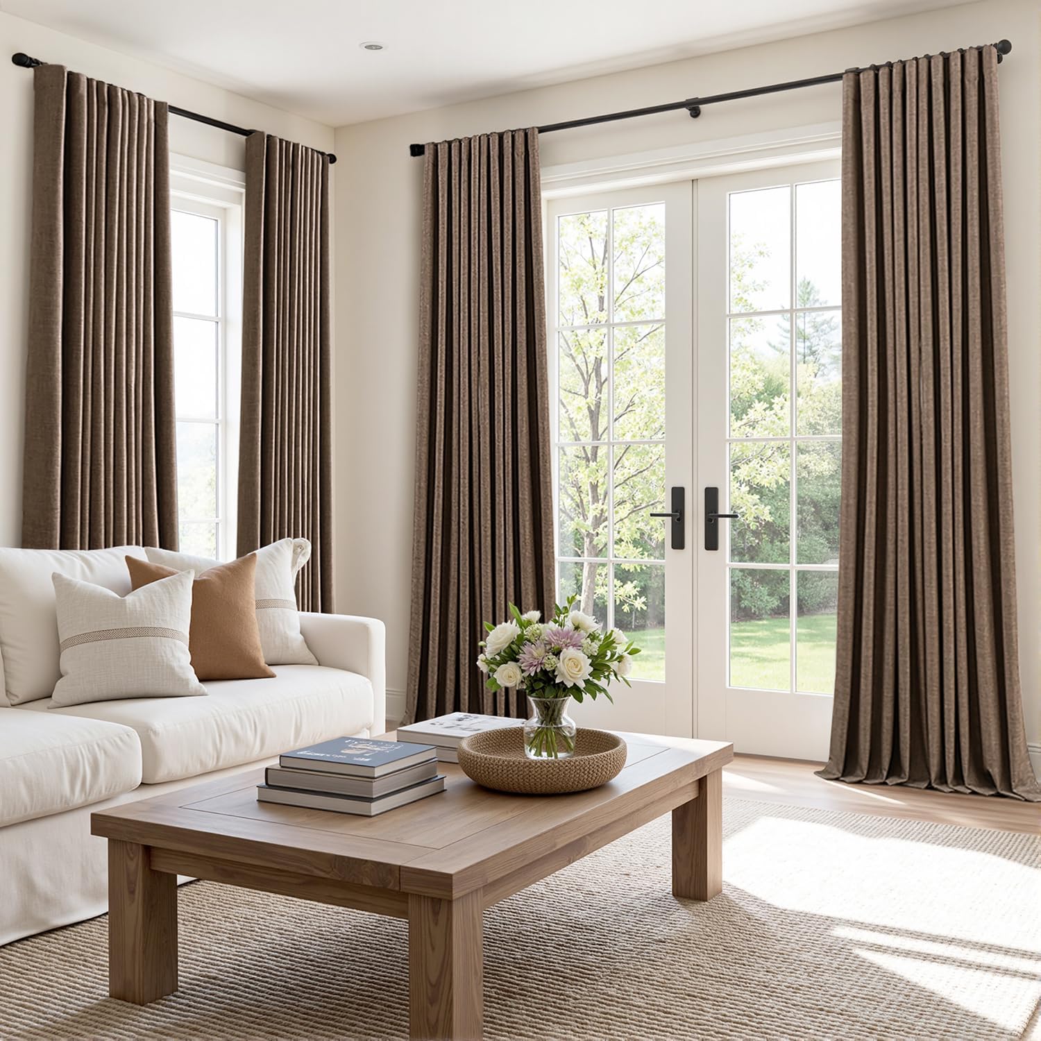 MIULEE 100% Blackout Curtains 90 Inch Long 2 Panels Set for Bedroom, Thick Faux Linen Black Out