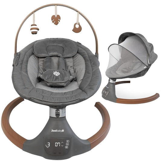 Jool Baby Nova Nature Baby Swing for Newborns – Natural Wood Toys, Electric Motorized Infant Swing