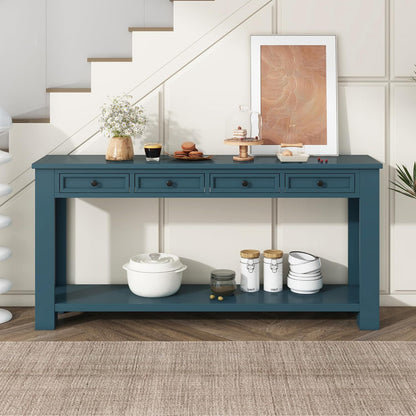 Solid Wood Console Table,63 in Long Sofa Table Entryway Table with 4 Drawers and Bottom Shelf for