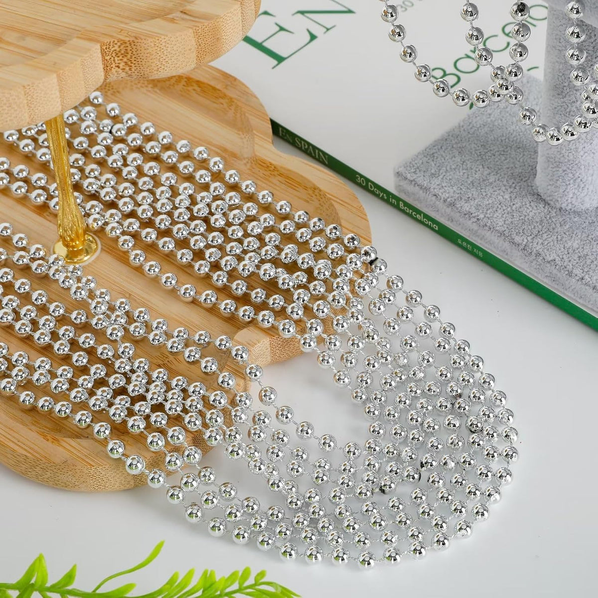 50PCS Bead Necklace, Silver Christmas Bead Stuff Party Favors, 33" Xmas Necklaces Women and Men