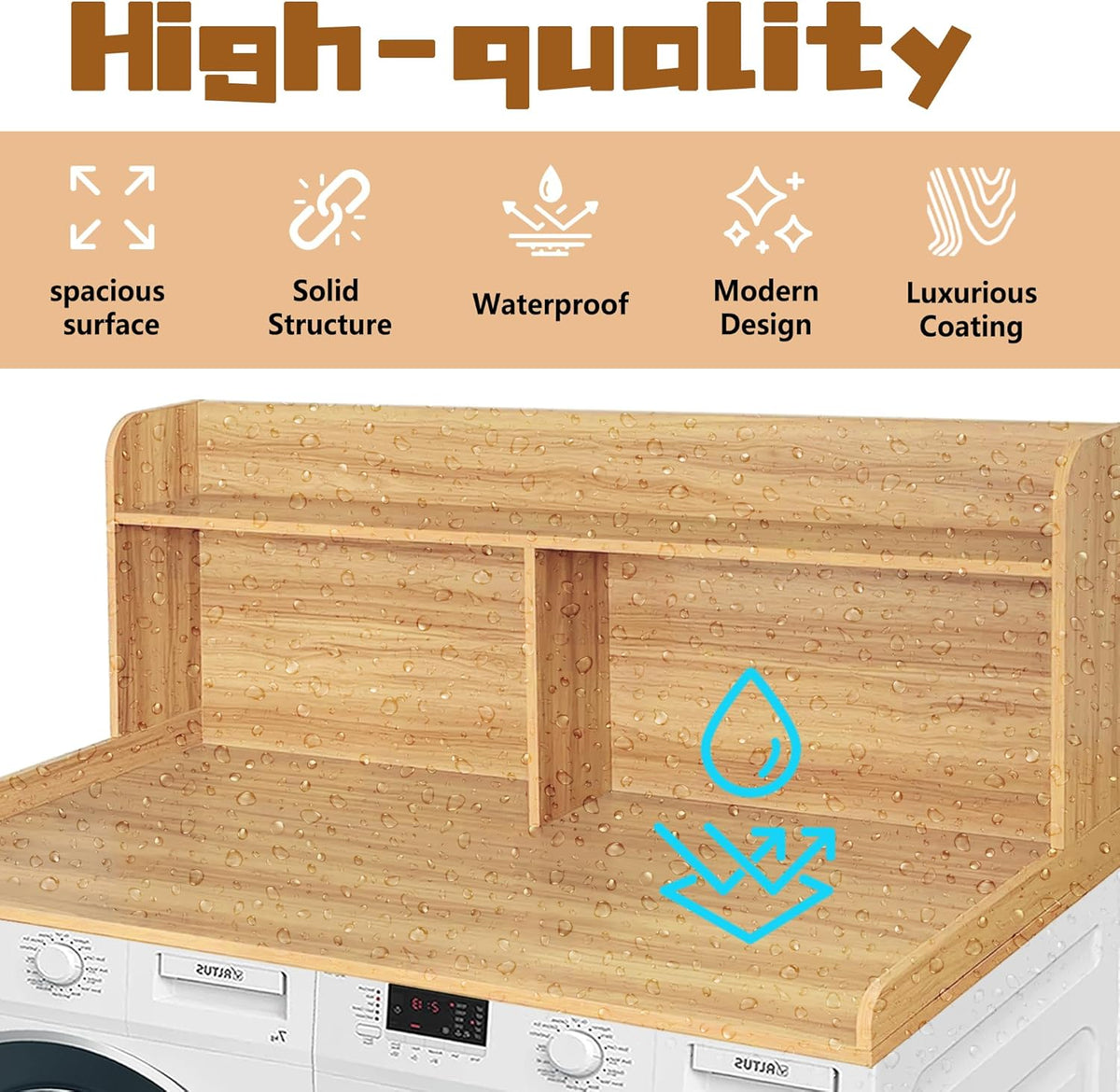 Royxen 2-Tier Washer Dryer Countertop,19.5" H Wood Washer Dryer Topper with Storage Shelf,Laundry