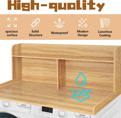 Royxen 2-Tier Washer Dryer Countertop,19.5" H Wood Washer Dryer Topper with Storage Shelf,Laundry