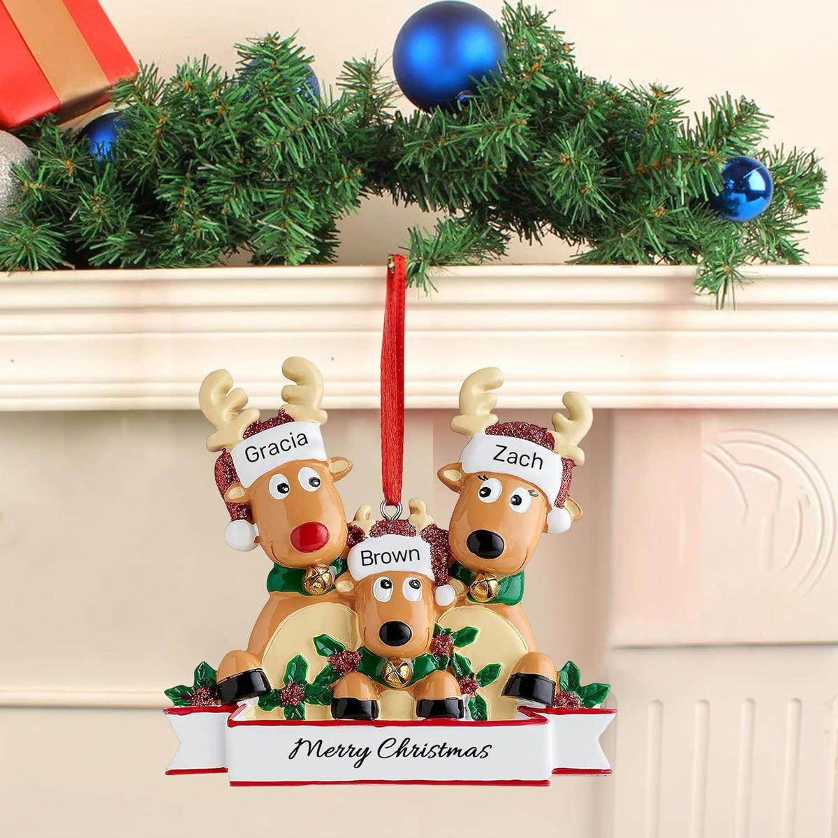 Personalized Christmas Ornaments 2025, Custom Reindeer Family Ornaments for Trees with Names