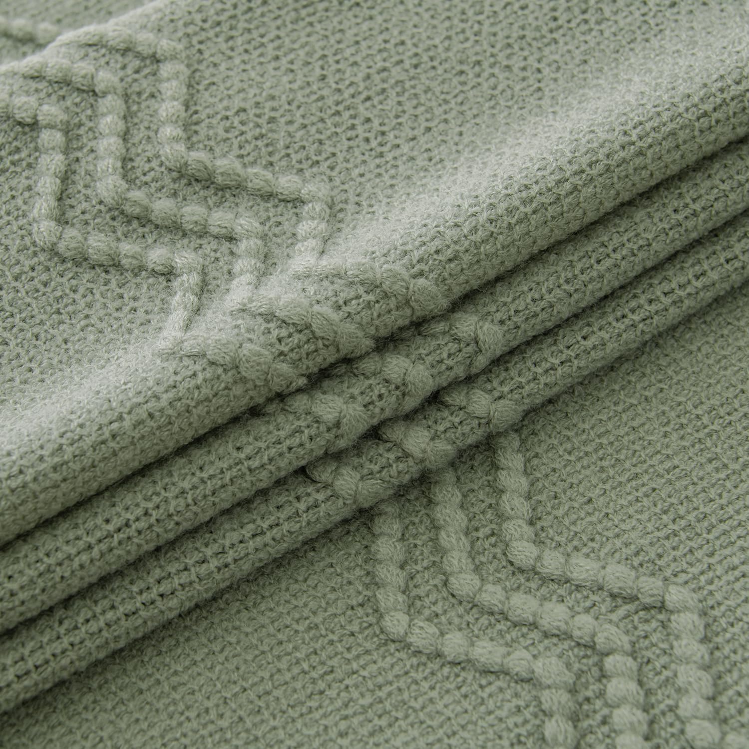 MIULEE Sage Knitted Throw Blanket for Couch Boho Green Textured Cozy Woven Decorative Farmhouse