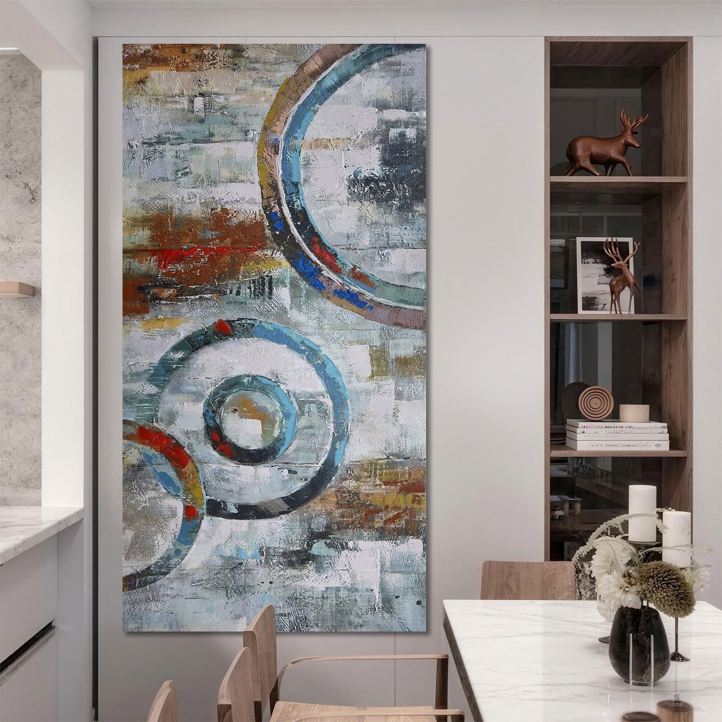 Arjun Abstract Wall Art Geometric Canvas Circle Block Painting Modern Grey Brown Picture Simple