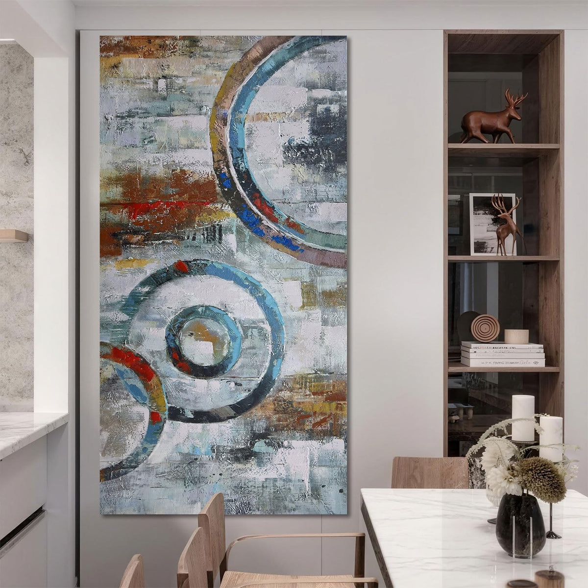 Arjun Abstract Wall Art Geometric Canvas Circle Block Painting Modern Grey Brown Picture Simple