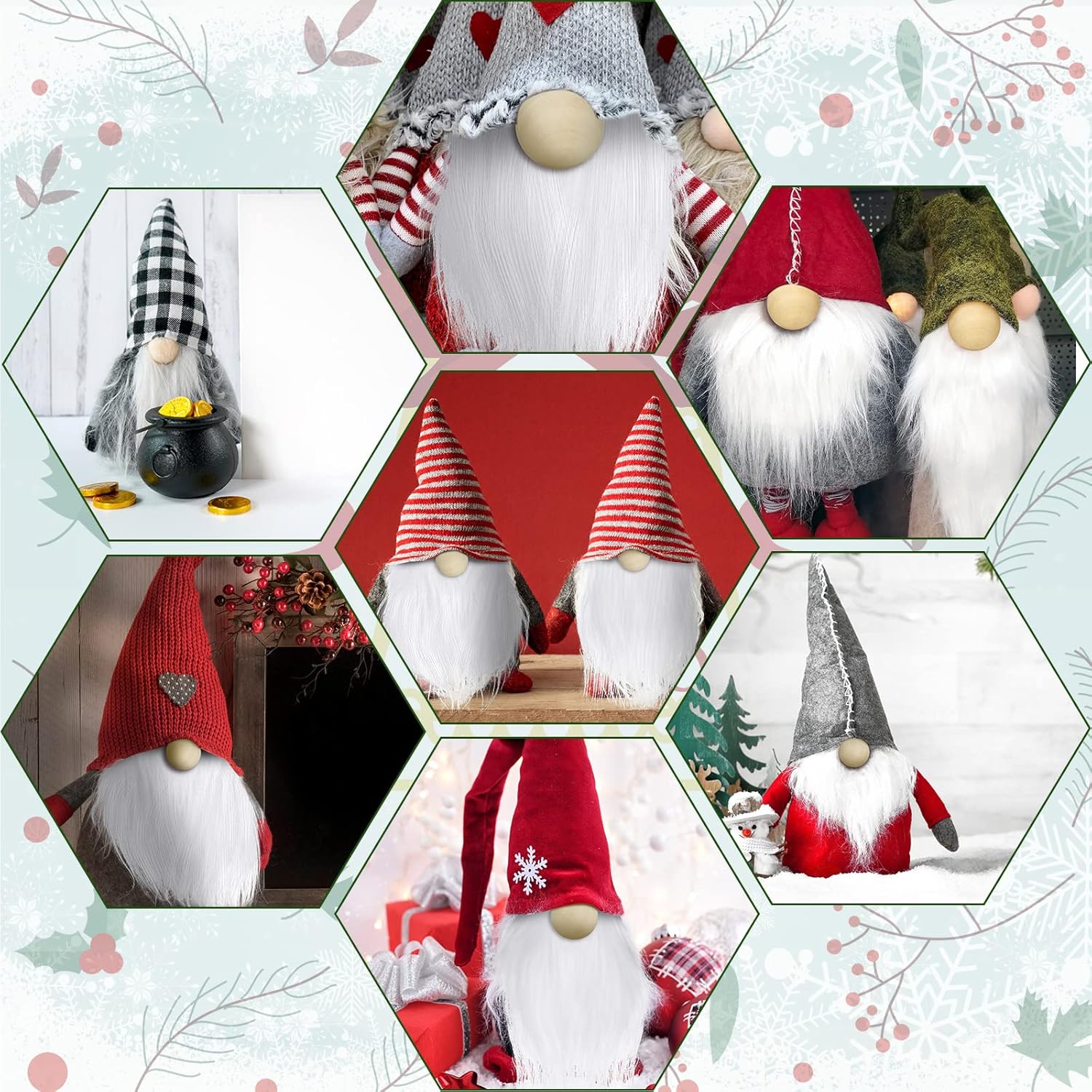60 Pcs Gnomes Beard Sets Faux Fur Pre Cut Gnomes Beard Foam Cone Foam Handmade Wood Balls for
