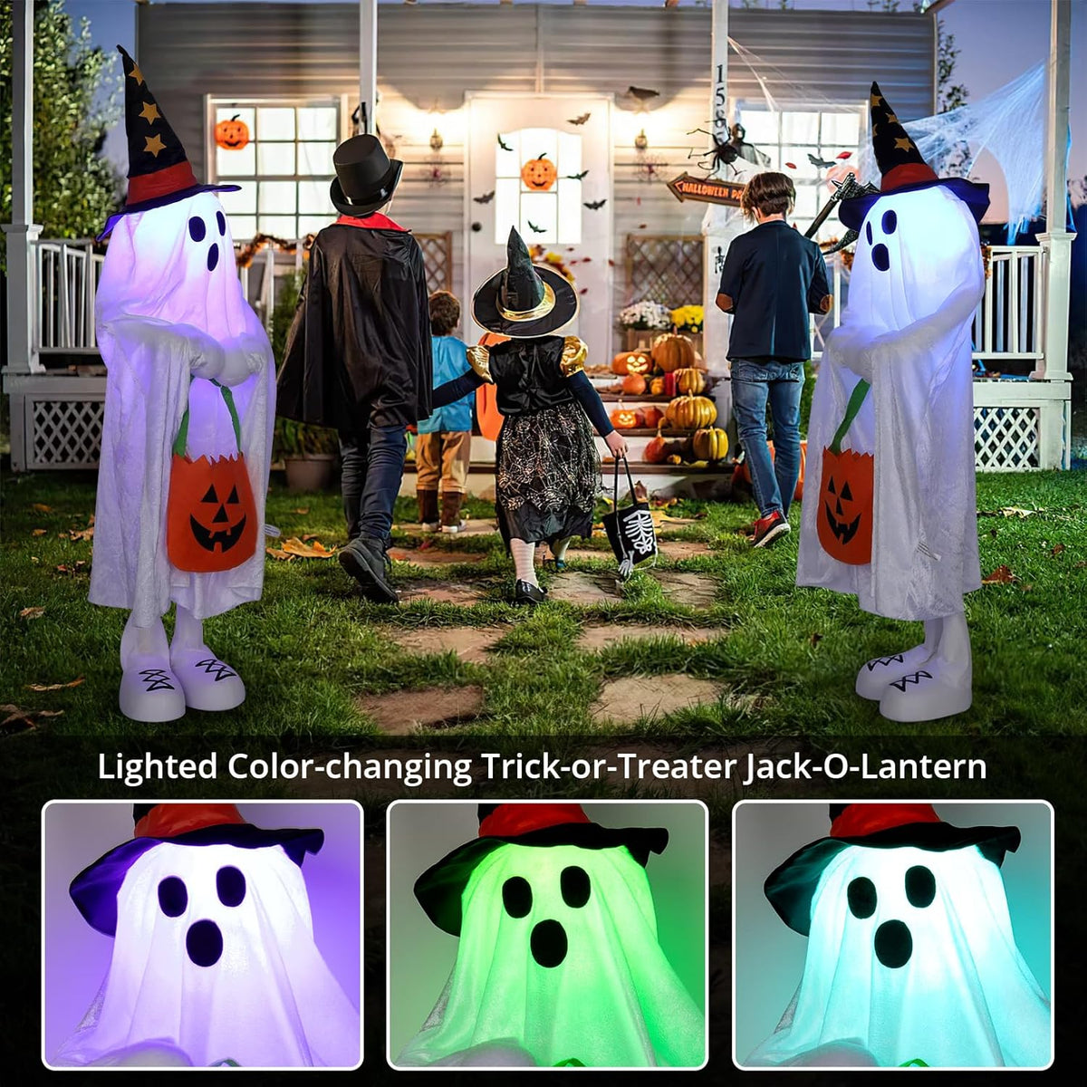 Halloween Decorations Ghost Decor Light-Up Color-Changing Spooky Ghost Porch Decorations Trick or