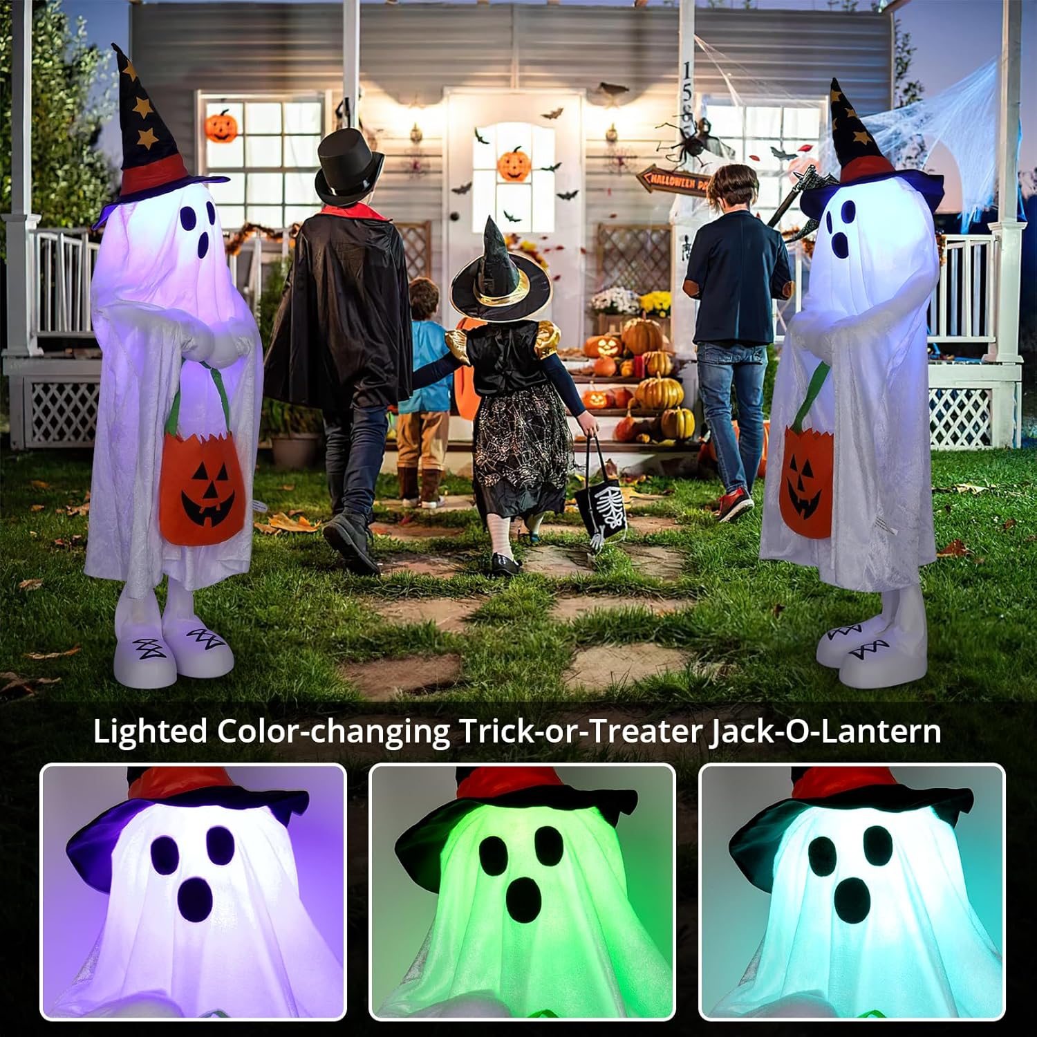 Halloween Decorations Ghost Decor Light-Up Color-Changing Spooky Ghost Porch Decorations Trick or