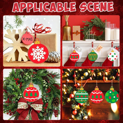 80PCS Wooden Christmas Ornaments to Paint, 8 Styles DIY Blank Unfinished Wood Christmas Ball