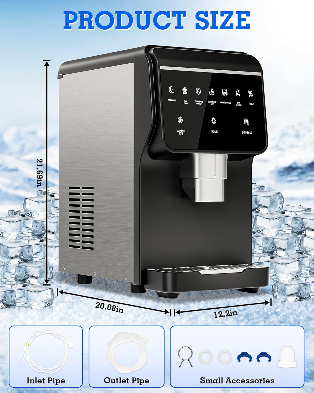 Nugget Ice Maker Machine 80LB/24H, Ice Makers Countertop 6 LB Ice Storage, Chewable Pellet, Ice