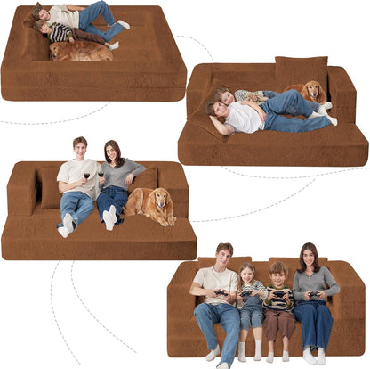 Folding Bean Bag Chair for Adults,3-in-1 Bean Bag Couch Faux Fur Floor Sofa Large Beanbag