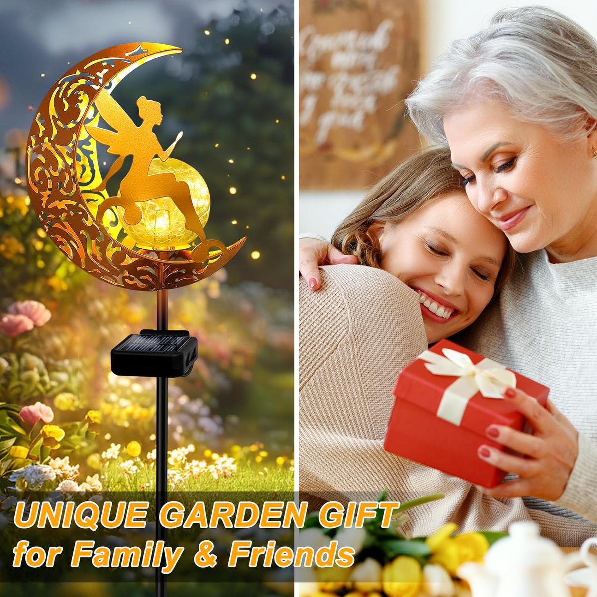YJFWAL 2 Pack Garden Solar Lights Pathway Stake Lights Moon Fairy Glass Globe with Angel Decor