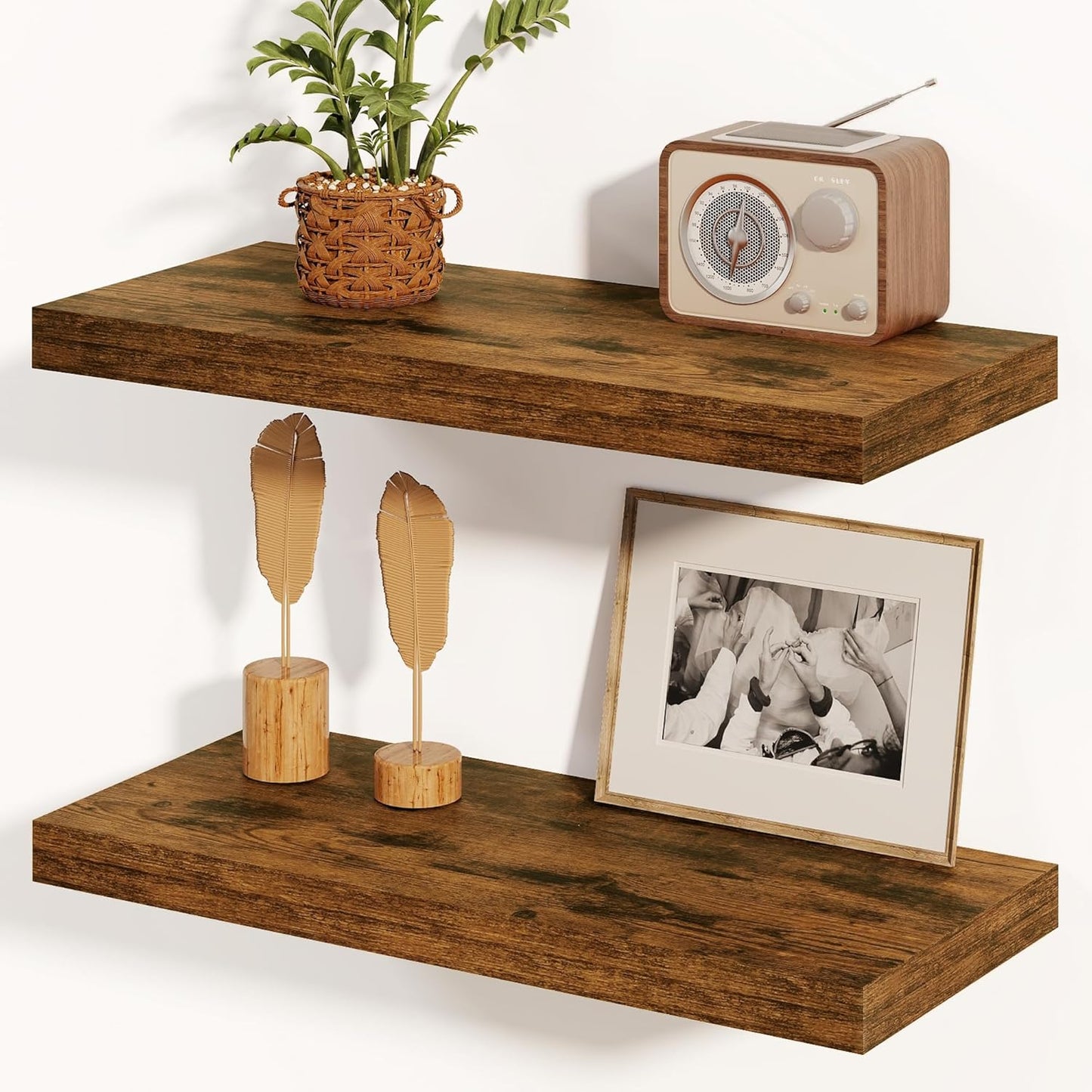 Floating Shelves, 8 Inch Deep Floating Shelves, 24"W x 8"D Wall Shelves Set of 2, Rustic Wood