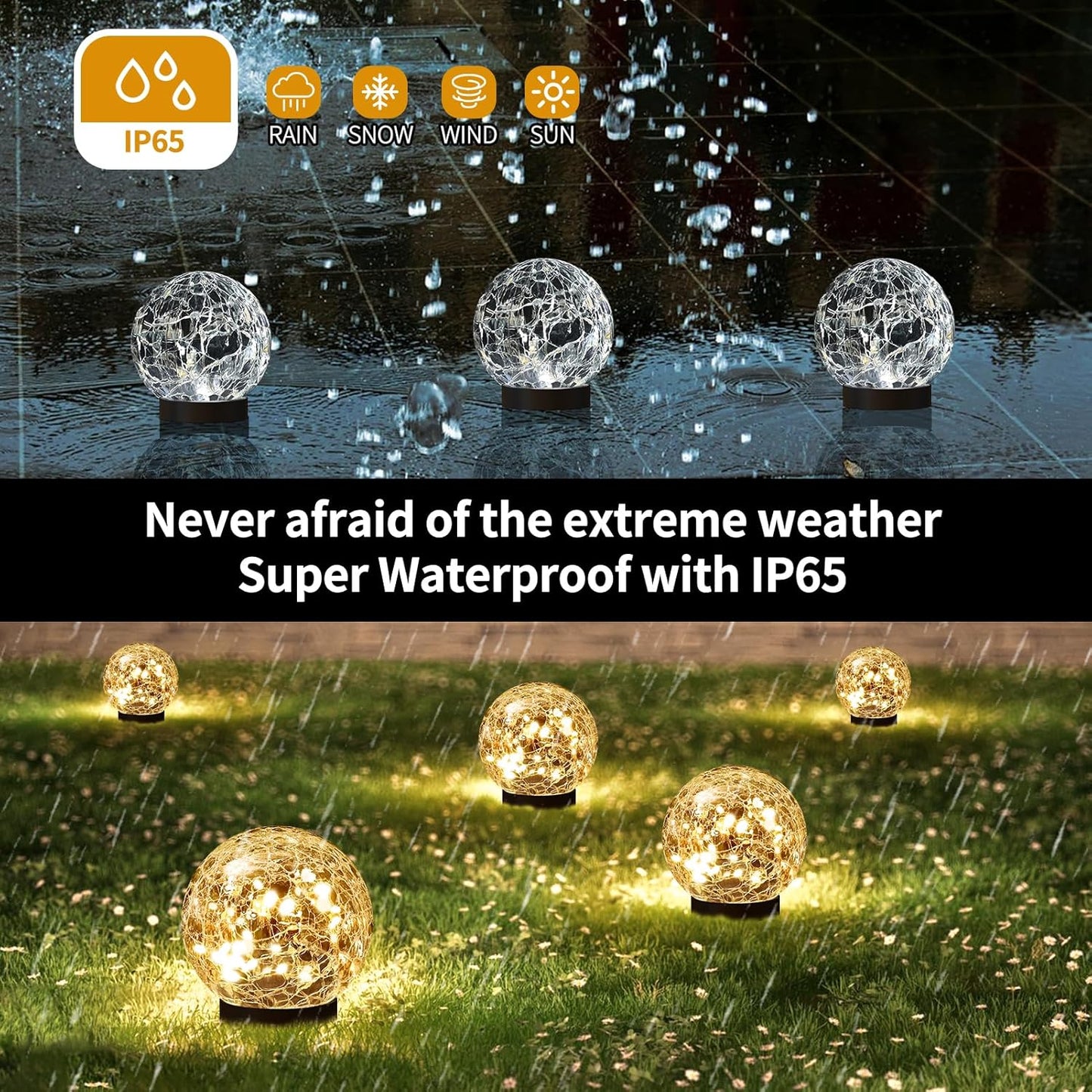 Solar Globe Lights Outdoor Waterproof-Solar Balls for Garden-Cracked Glass Ball Outdoor-Solar Orbs
