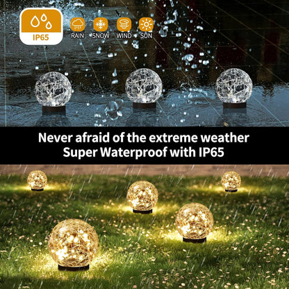 Solar Globe Lights Outdoor Waterproof-Solar Balls for Garden-Cracked Glass Ball Outdoor-Solar Orbs