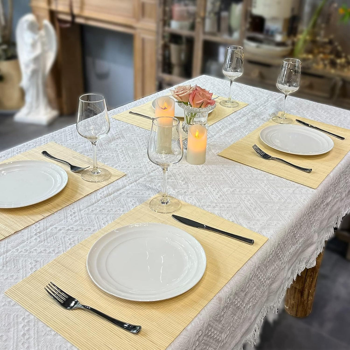 ANDSTAR Bamboo Placemats Set of 8 Waterproof - 12x18 Inch Reusable Table Mats for Dining