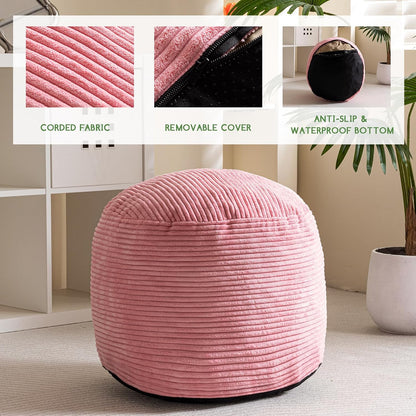 HIGOGOGO Round Stuffed Pouf Ottoman, Corduroy Poufs with Foam Chunk Filling, Furry and Fluffy Pouf