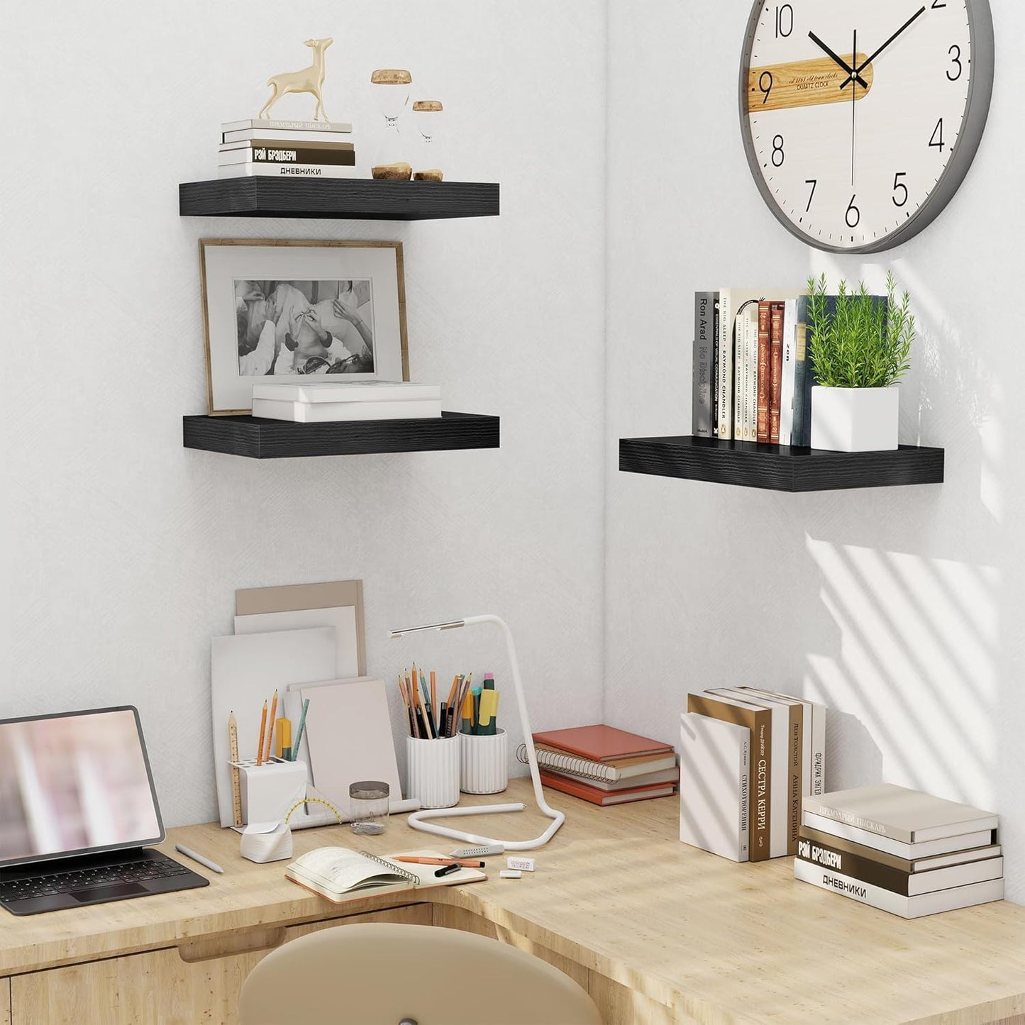 Fun Memories Black Floating Shelves for Wall - 10 x 16 Floating Shelf - Rustic Wood Storage Shelf