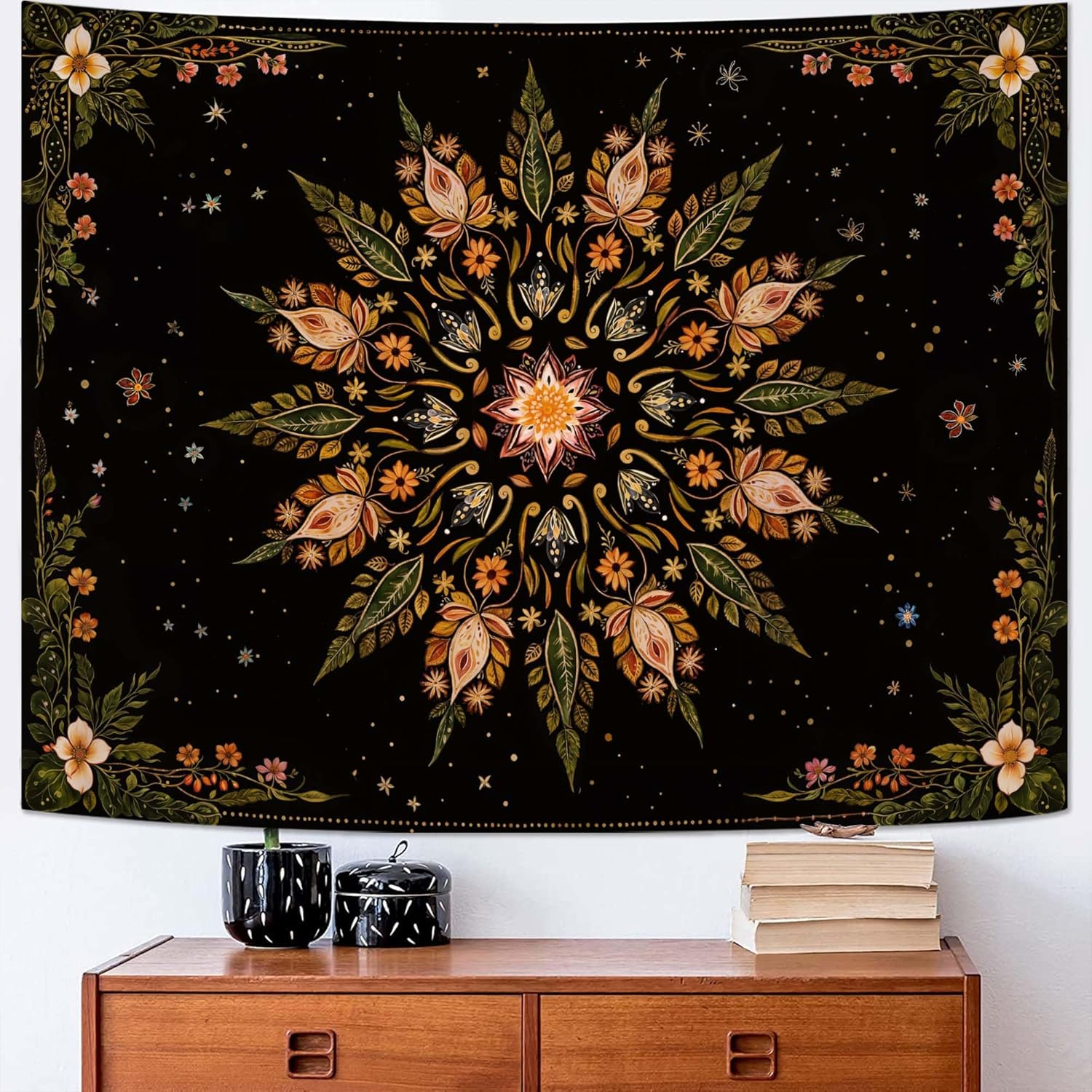 Fowocu Boho Floral Mandala Tapestry for Bedroom Aesthetic Vintage Bohemian Flower Wall Tapestry