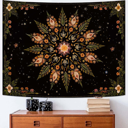 Fowocu Boho Floral Mandala Tapestry for Bedroom Aesthetic Vintage Bohemian Flower Wall Tapestry