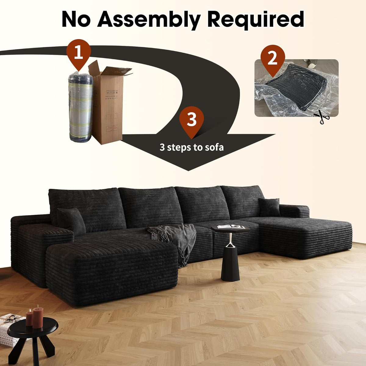 136" Sectional Couches for Living Room Modern Modular Sofa with L-Shape Couchs Upholstered Boneless