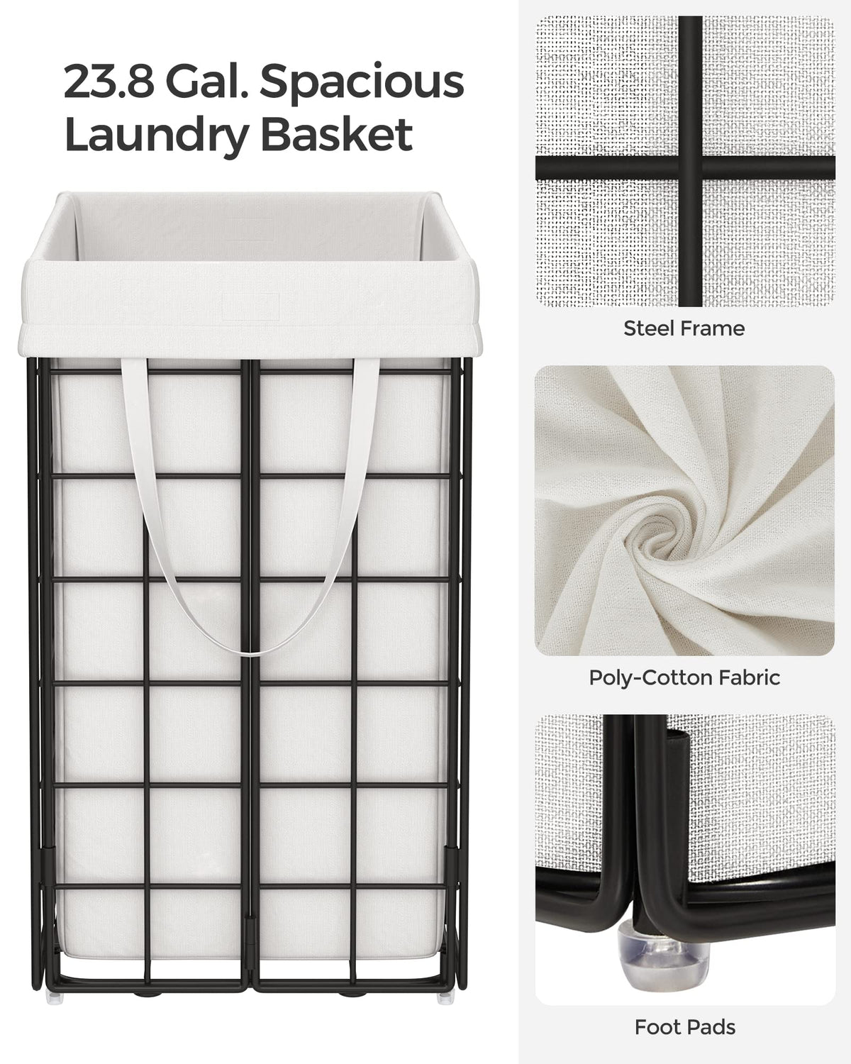 SONGMICS Laundry Hamper, 23.8 Gal. (90L) Laundry Basket, Collapsible Clothes Hamper, Black and