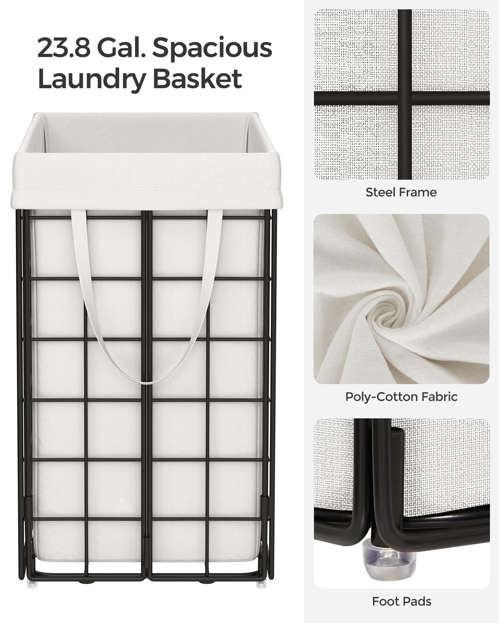 SONGMICS Laundry Hamper, 23.8 Gal. (90L) Laundry Basket, Collapsible Clothes Hamper, Black and