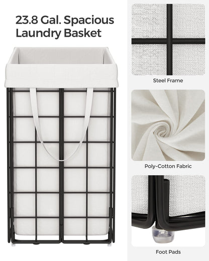SONGMICS Laundry Hamper, 23.8 Gal. (90L) Laundry Basket, Collapsible Clothes Hamper, Black and