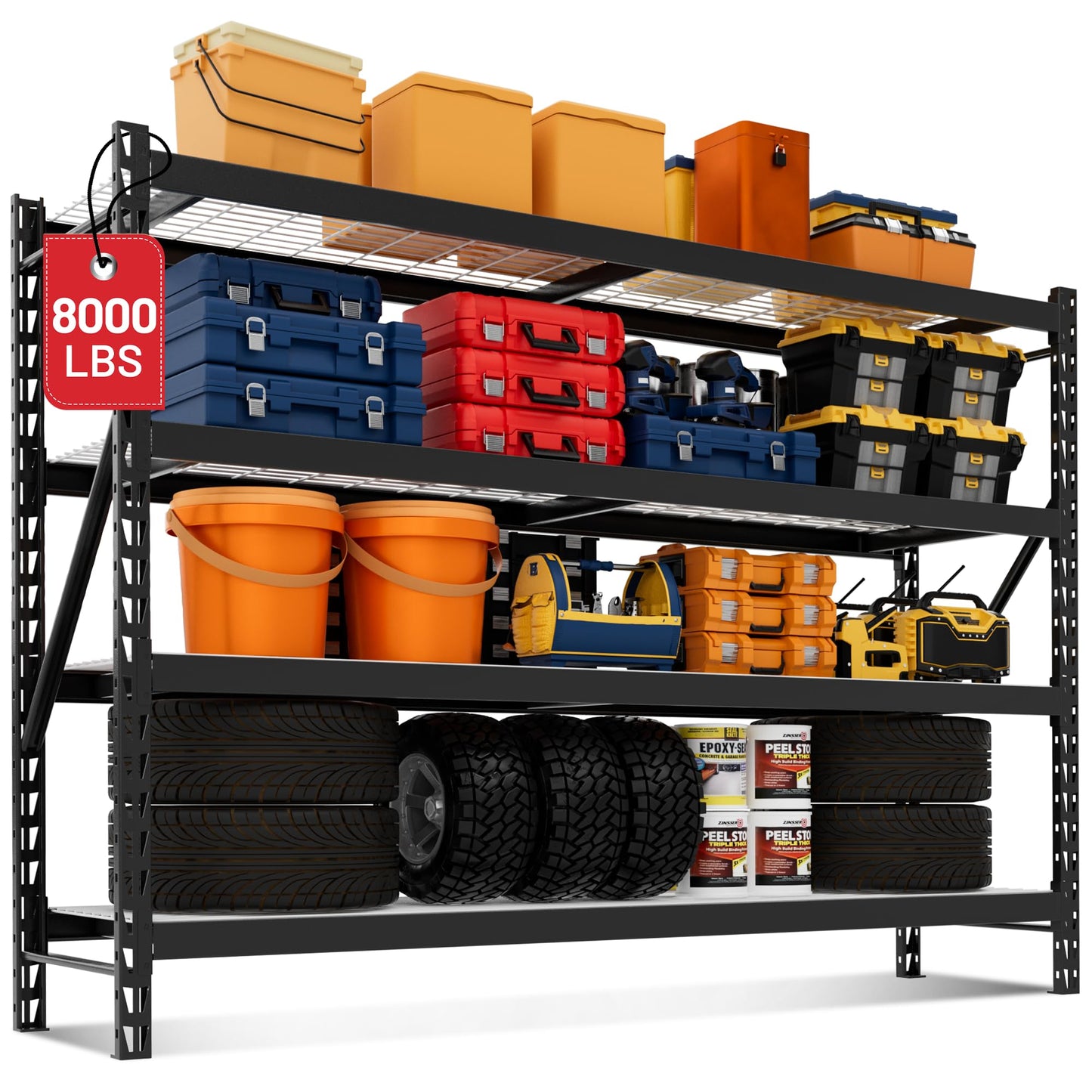 WORKPRO 77" Garage Shelving Unit, 8000LBS Heavy Duty Metal Storage Rack, Extra Wide Adjustable