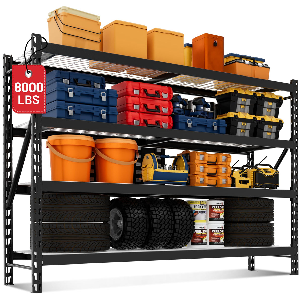 WORKPRO 77" Garage Shelving Unit, 8000LBS Heavy Duty Metal Storage Rack, Extra Wide Adjustable
