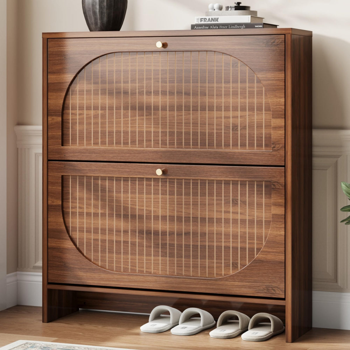 Nicetree Arch-Chic Shoe Cabinet for Entryway, Modern Mid-Century Shoe Storage Cabinet with Fluted