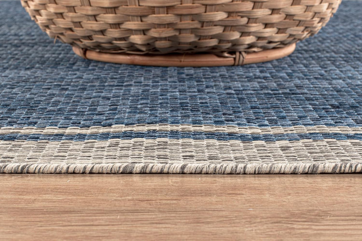 CAMILSON Outdoor Rug, 8x10 Bordered Navy Blue Gray Modern Area Rugs for Indoor and Outdoor Patios
