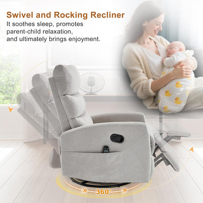 Manual Swivel Rocker Recliner Chair for Adults, Overstuffed Reclining Glider Chair for Nursing with
