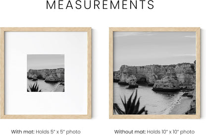 HAUS AND HUES 10x10 Square Picture Frames Set of 15 - Oak Wood Frames with Mat, Beige