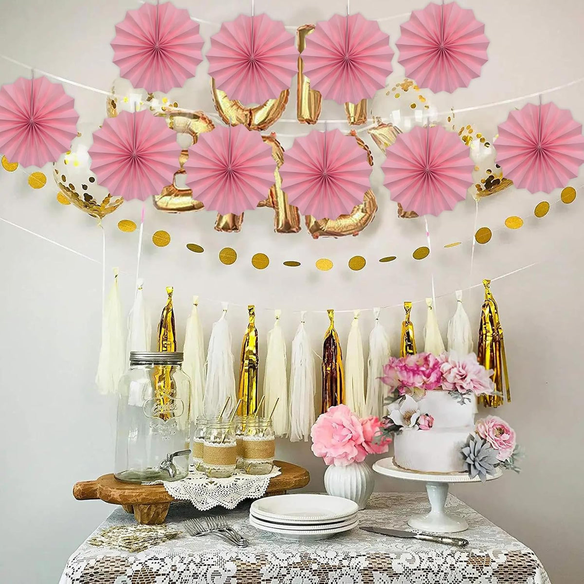 Pink Party Decorations,Pink Paper Decorations for Party,Baby Shower Decorations Party Paper Fans