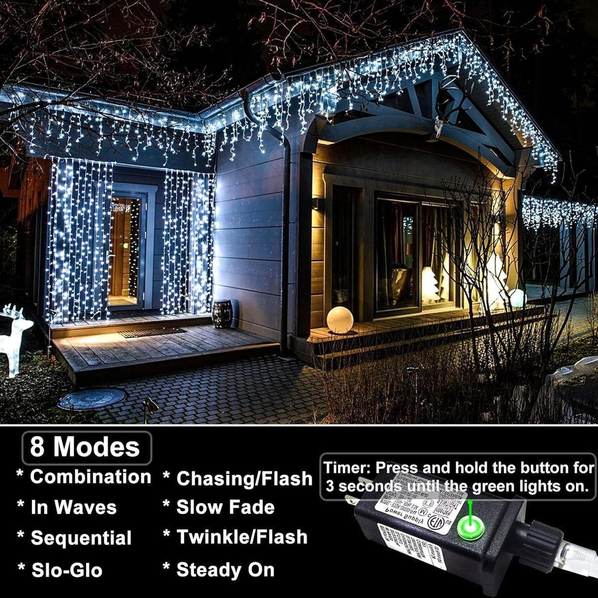 99ft Icicle Lights for Outside, White Christmas Lights Outdoor Indoor, 1216 LED Twinkle String
