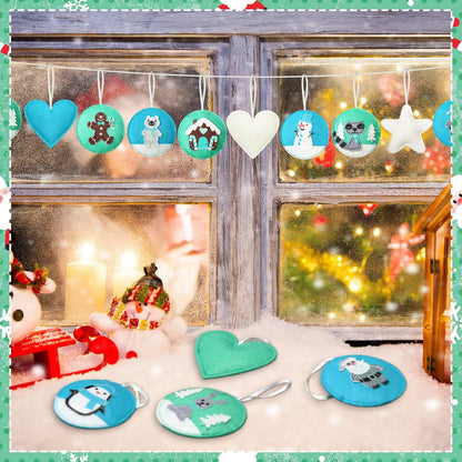 12 Pcs Christmas Felt Ornaments for Tree Santa Claus Snowman Gingerbread 3D White Mint Turquoise