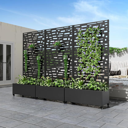 Casaphoria Metal Raised Garden Bed with Trellis and Wheels, 72"x35"x16" Planter Box for Climbing