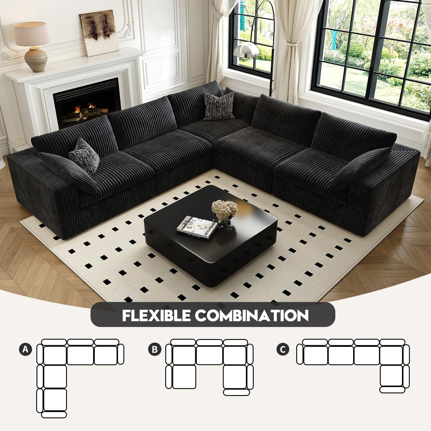118" Cloud Couch Oversized Modular Sectional Sofa for Living Room,Modern Sofa with Deep Seat，V