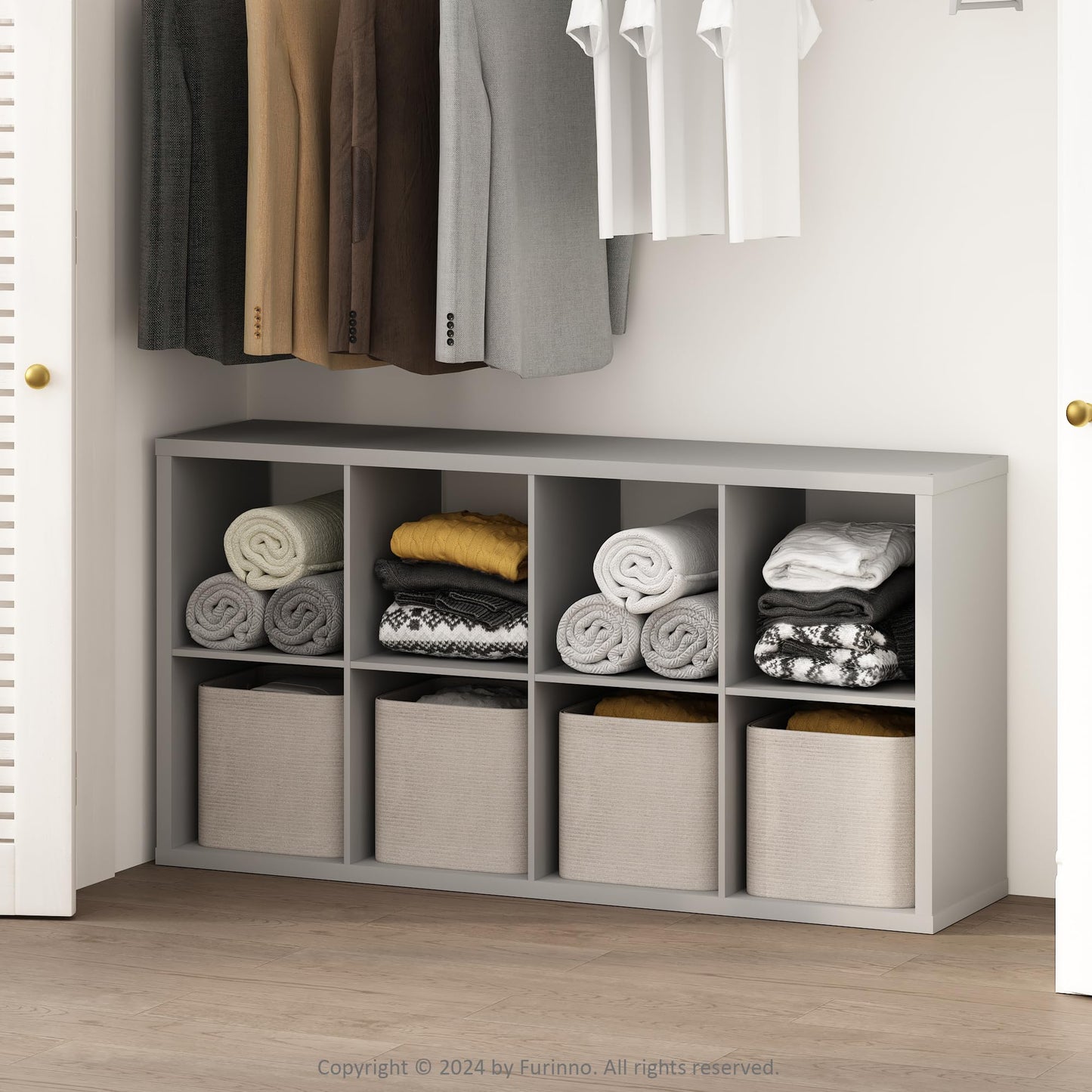 Furinno Cubic Extra Thick 8-Cube Closet Organizers and Storage, Light Grey