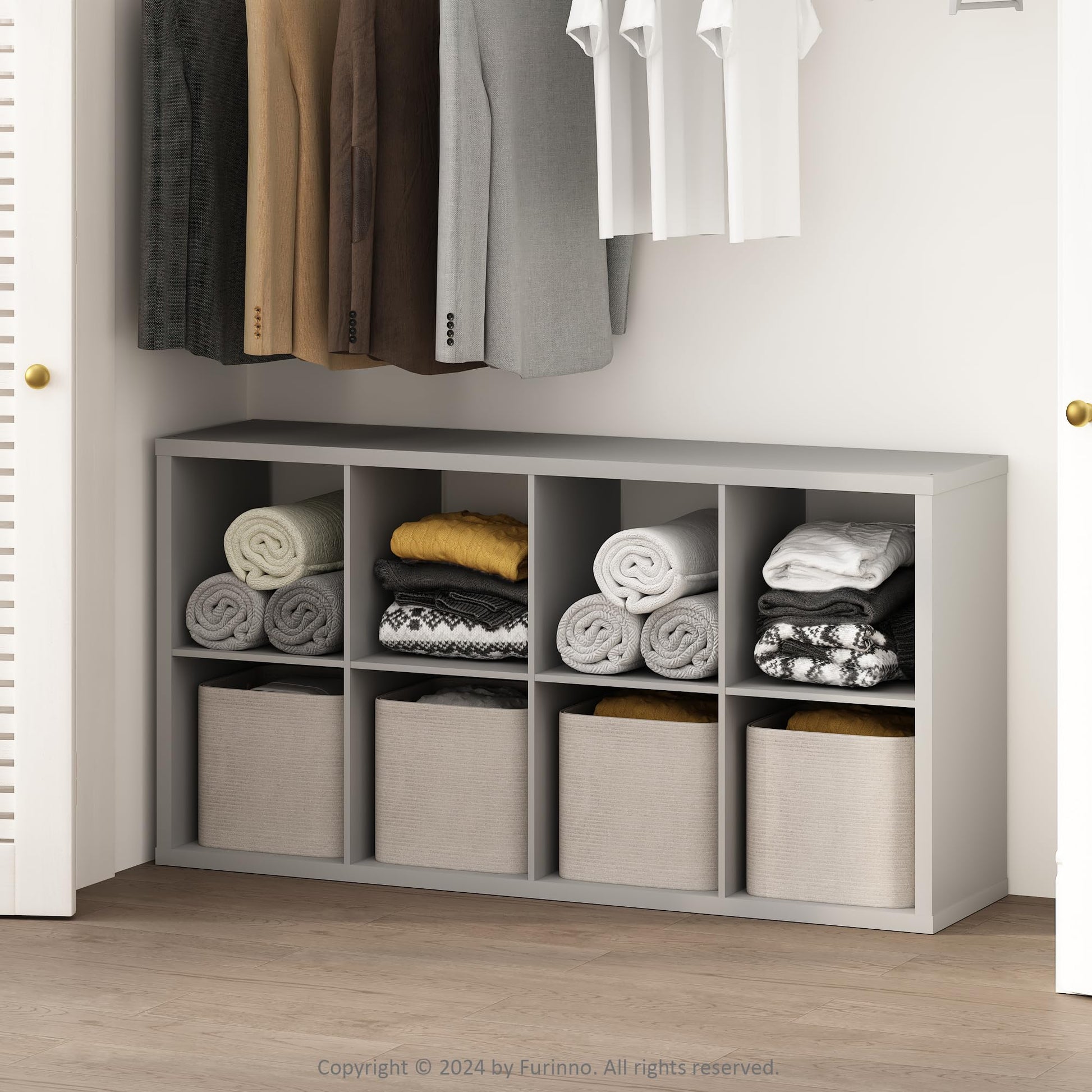 Furinno Cubic Extra Thick 8-Cube Closet Organizers and Storage, Light Grey